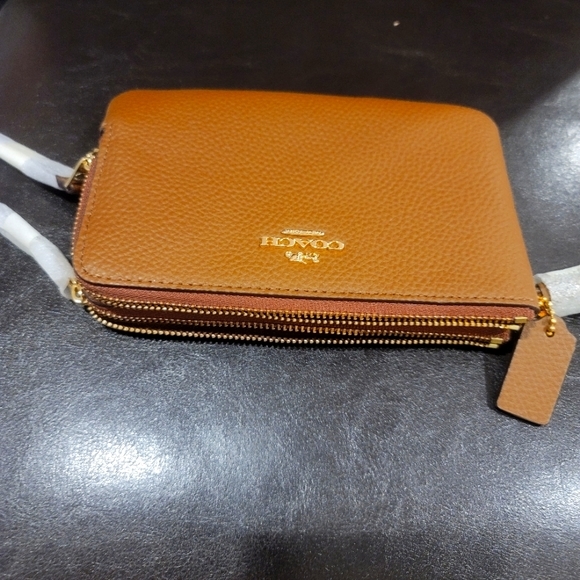 NWT Coach Brown Pebbled Leather Double  Corner Zip Wristlet F87590/F87591 - Picture 3 of 6